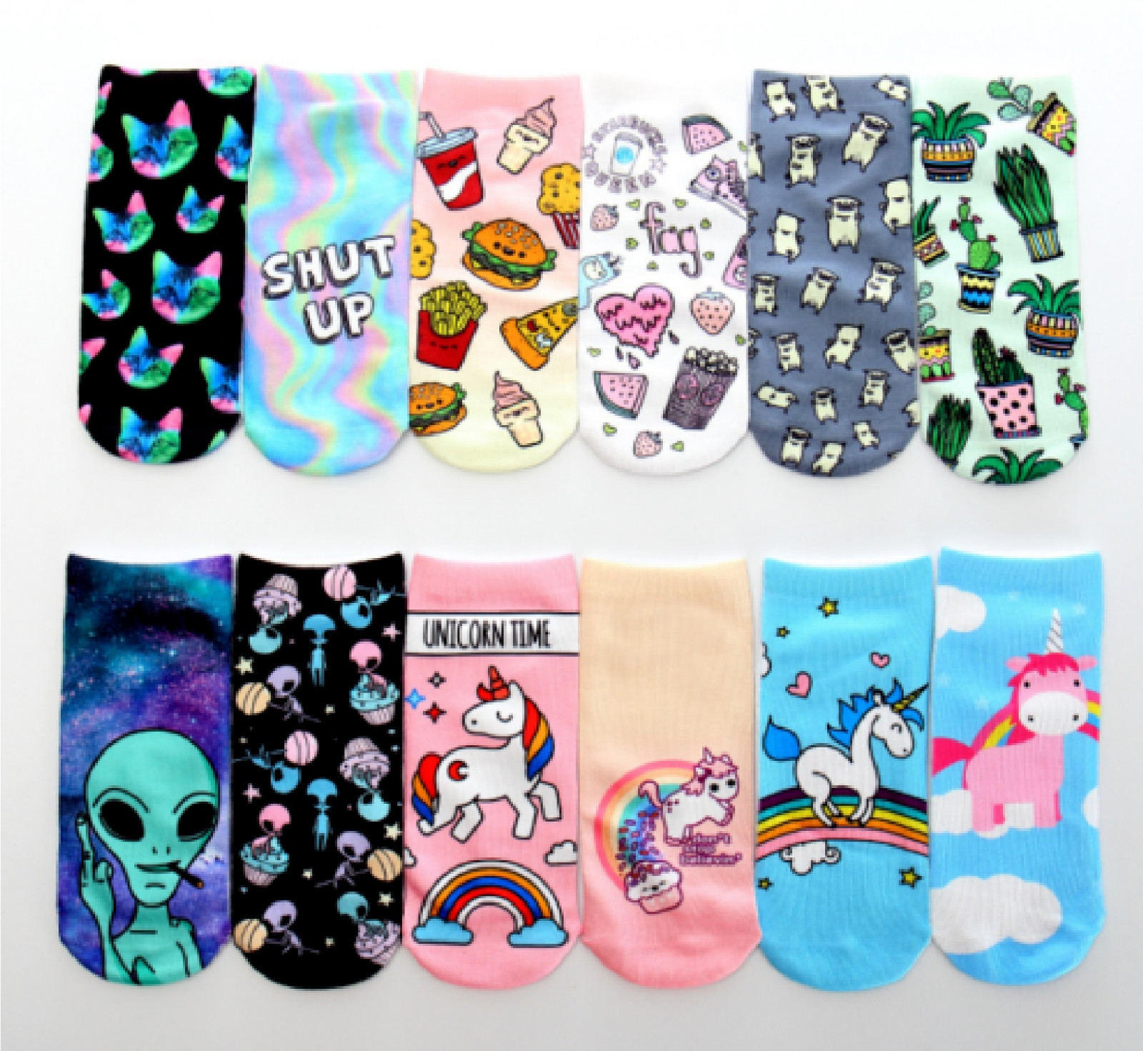 Comfort Stretch Ankle Socks Funny Poo Emoji Alien 3D Fashion Print Free Gift Bag