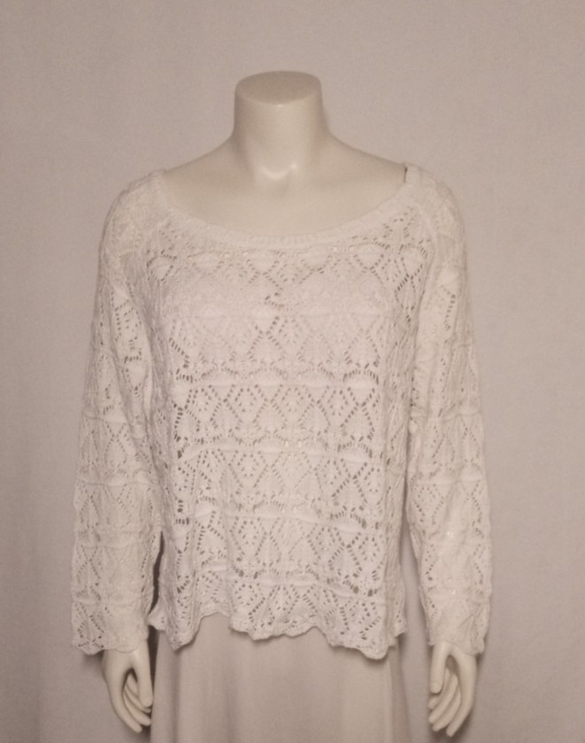 WOMEN’S XL JEANNE PIERRE 100% COTTON WHITE 3/4 SLEEVE PULLOVER SWEATER