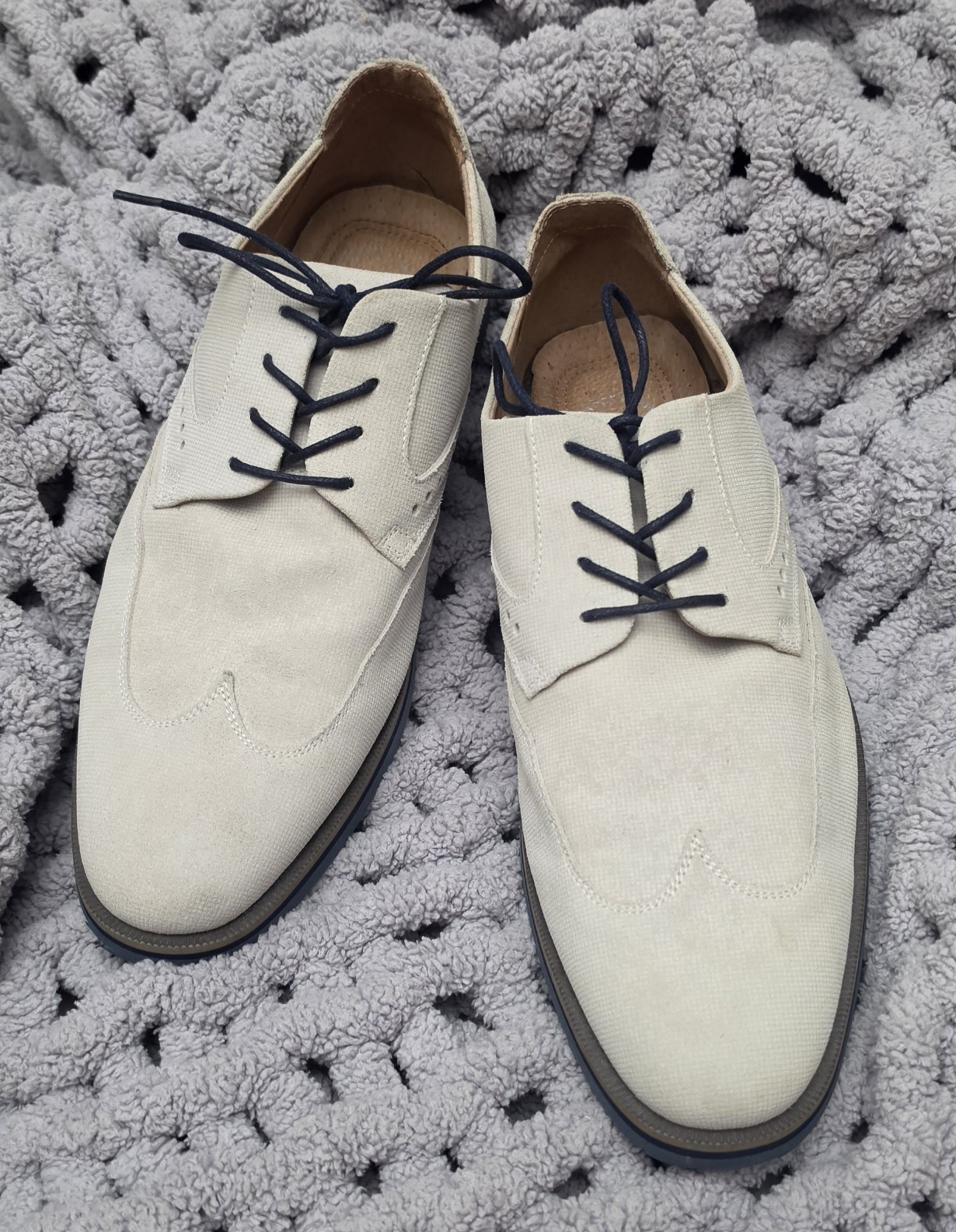 Stacy Adams Men’s Beige Leather Oxford Dress Shoes Lace-Up Almond Toe 10.5