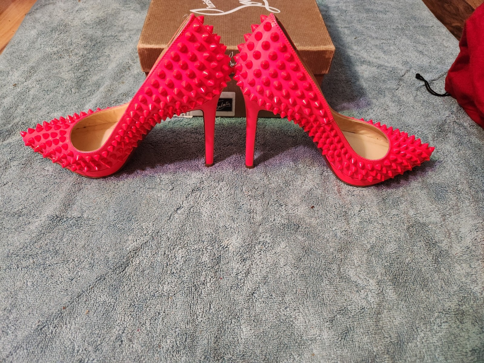 Christian Louboutin 37 Pigalle Plato Spikes 120MM Rose Paris Pink Heels Patent