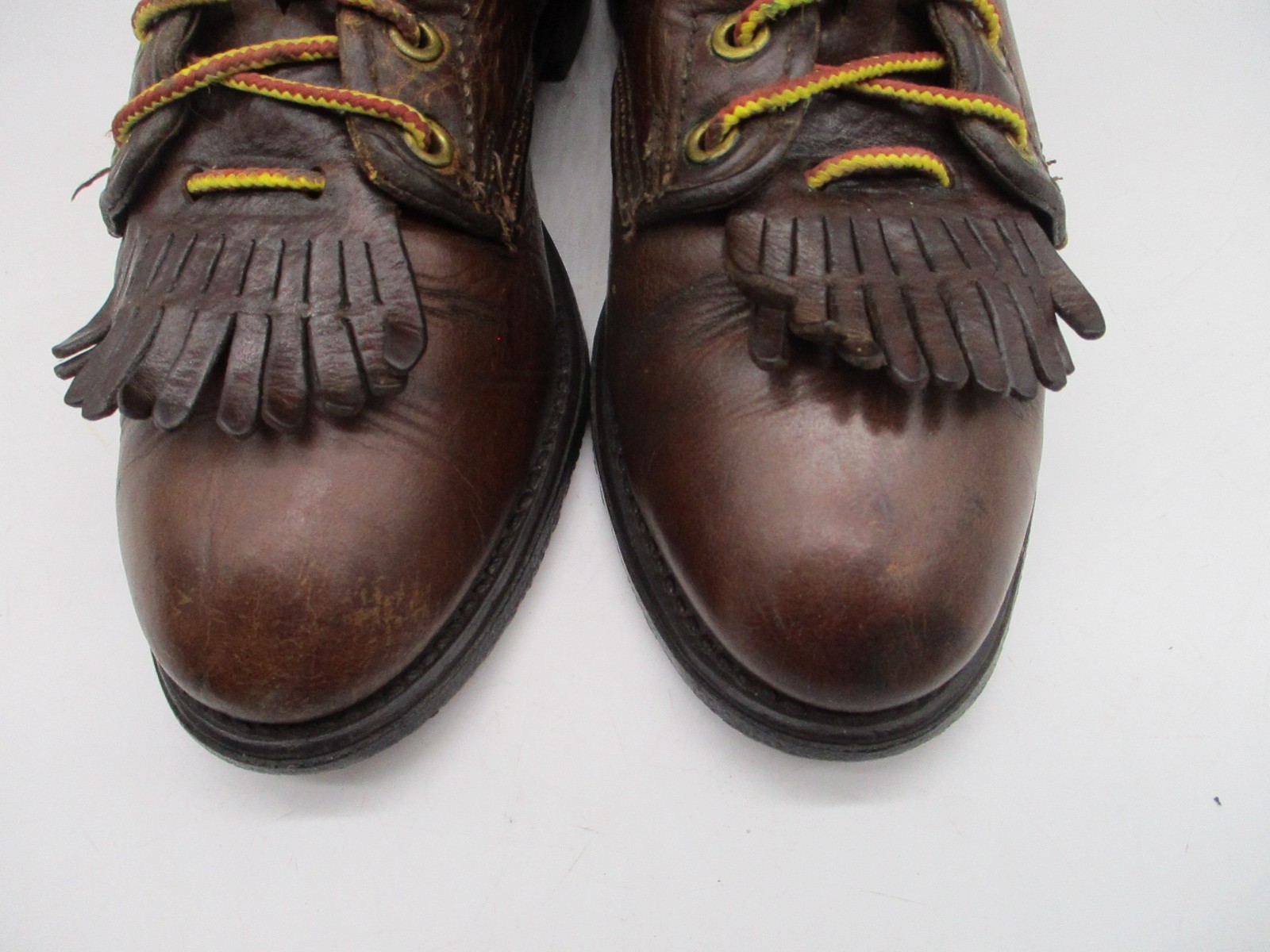 Double-H Brown Leather Lacer Kiltie Western Boots Womens Size 8 M Style 9302