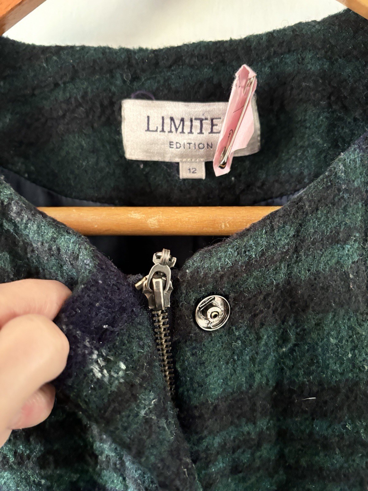 Marks & Spencer Coat 12 Navy Blue Green Plaid Tartan Check Wool Mix Winter READ
