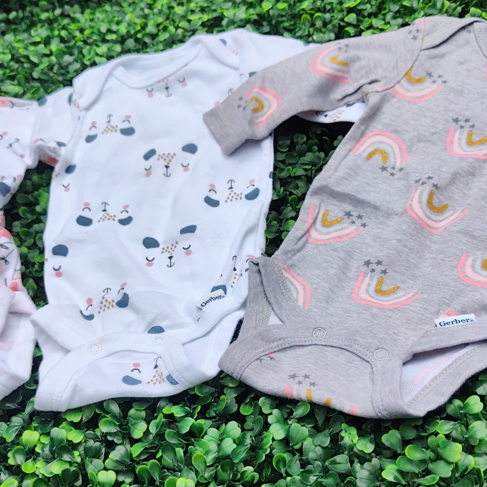 Gerber Unisex 0-3M 3pc Long Sleeve Cotton Onesie Bodysuits Floral Rainbow