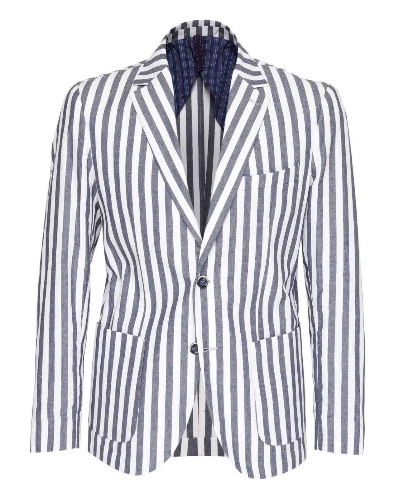 NWT EZZELINO SPORT COAT blazer jacket white blue cotton linen luxury Italy 54