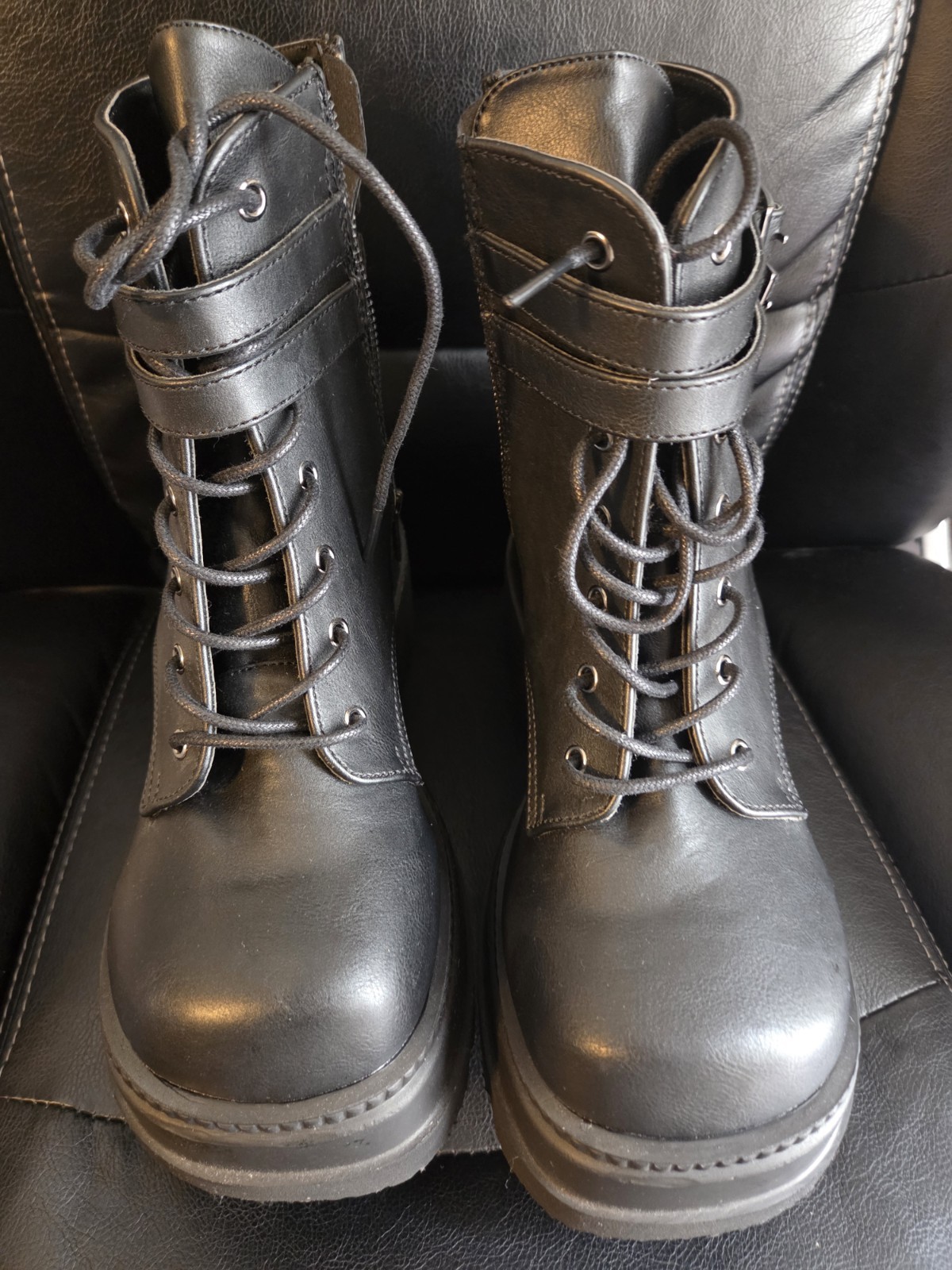 Demonia Shaker-52 Black Technopagan Platform Boots Size 10