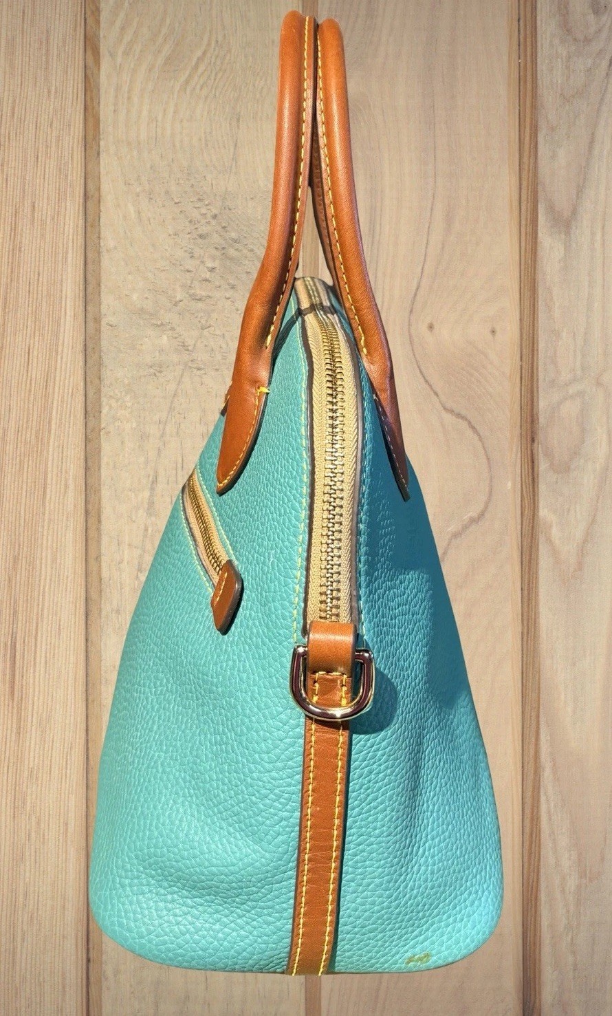 Dooney Bourke Spearmint Turquoise Green Domed Satchel Bag Pebbled Leather Purse