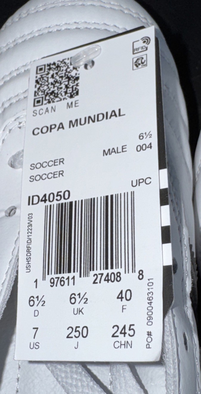 Adidas Copa Mundial FG Mens Leather Soccer Cleats Size 7 White Black ID4050