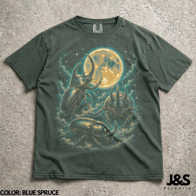 Three Rhinoceros Beetle Moon Vintage Insect Comfort Tee