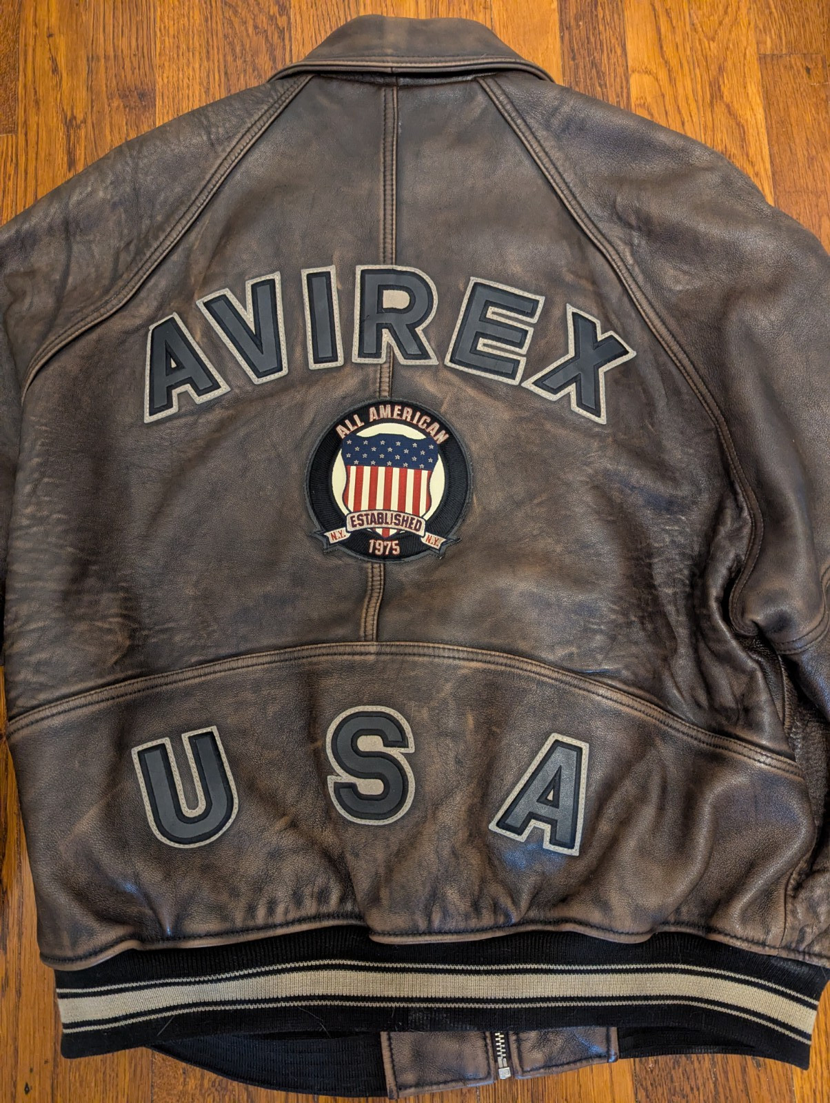 90s AVIREX ICON VTG USA ‘ALL AMERICAN’ USA LEATHER JACKET VARSITY – XXL