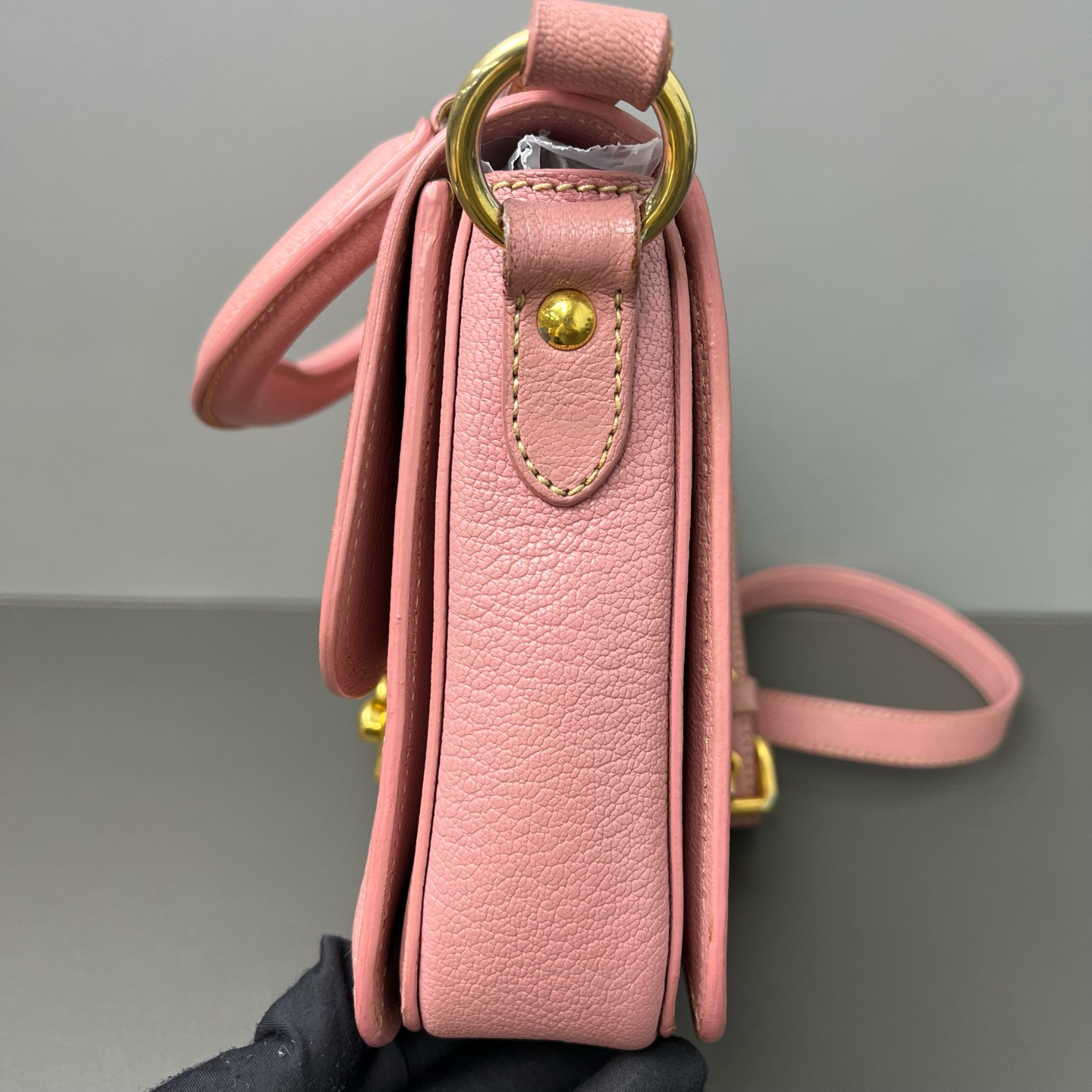 Authentic Miu Miu Top Handle Messenger Bag Pebbled Leather Messenger Bag Pink