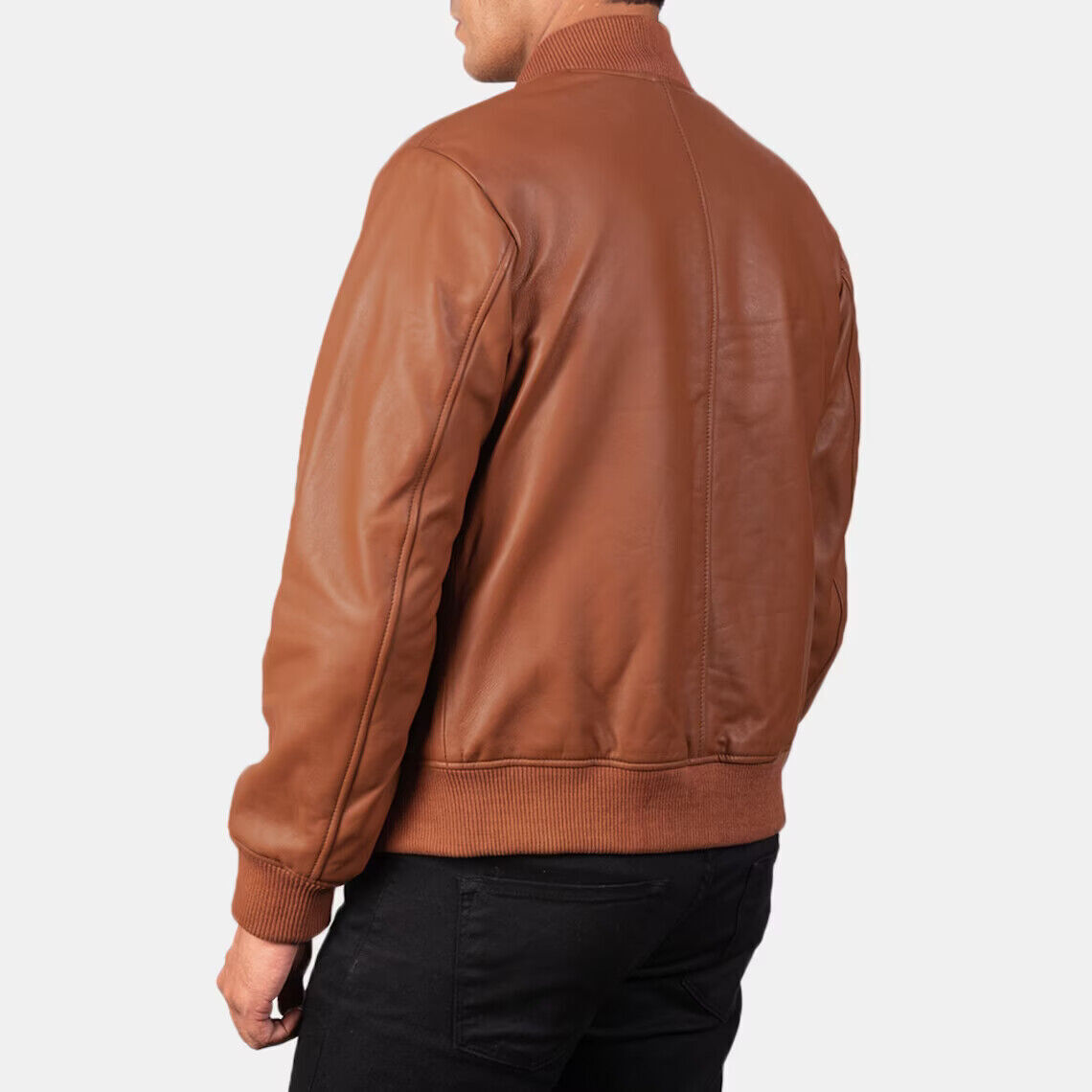 Men’s Tan Brown Bomber Real Lambskin Nappa Leather Jacket Slim Fit Casual – 049