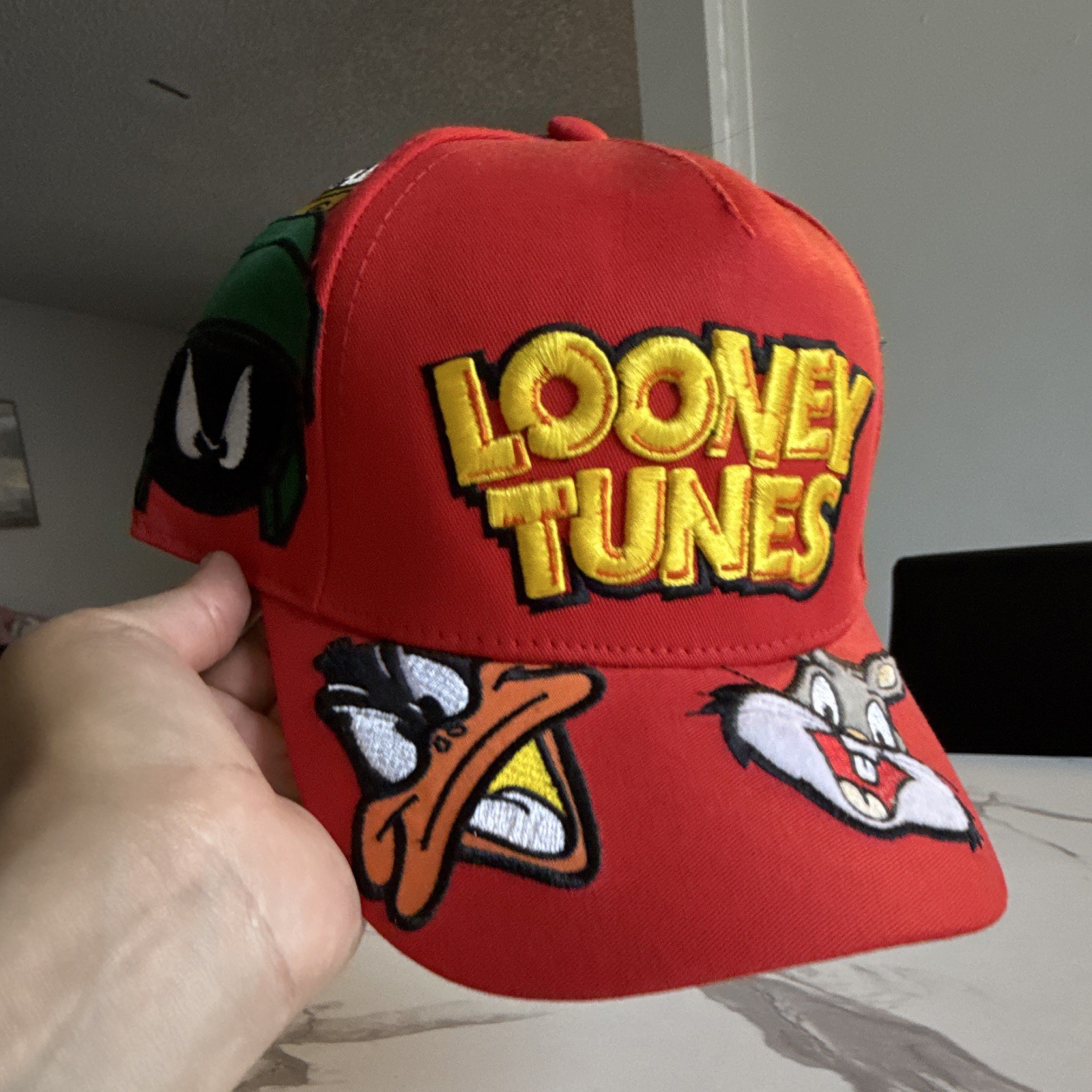 Warner Bros. Gorra Baseball Roja Ajustable Looney Tunes Personajes Bordados