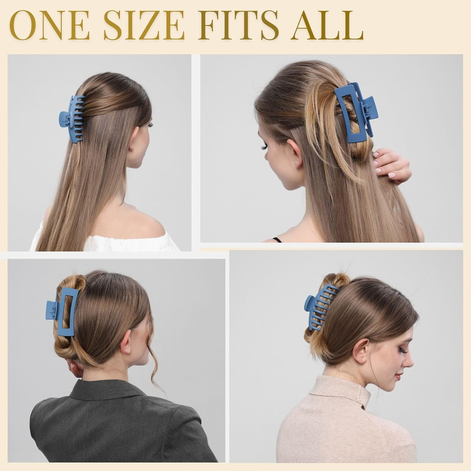 Blue Hair Clips for Women – 8 Pack 4.3 Inch Large Hair Claw Clips for Women Thin