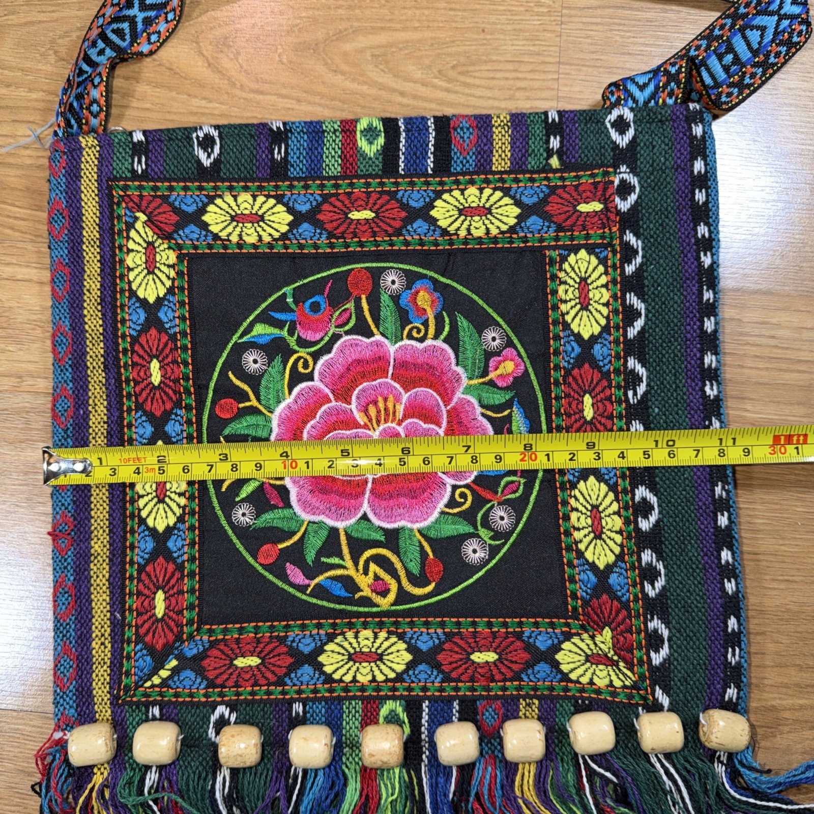 Ethnic Embroidered Shoulder Bag Tassel Sling Women Crossbody Boho Hippie Purse
