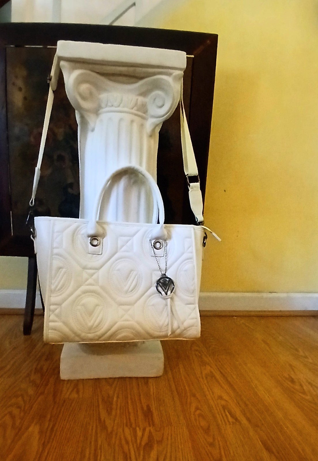 NEW Valentino Orlandi V-4002G Quilted Leather Tote Crossbody & Wallet WHITE NWT