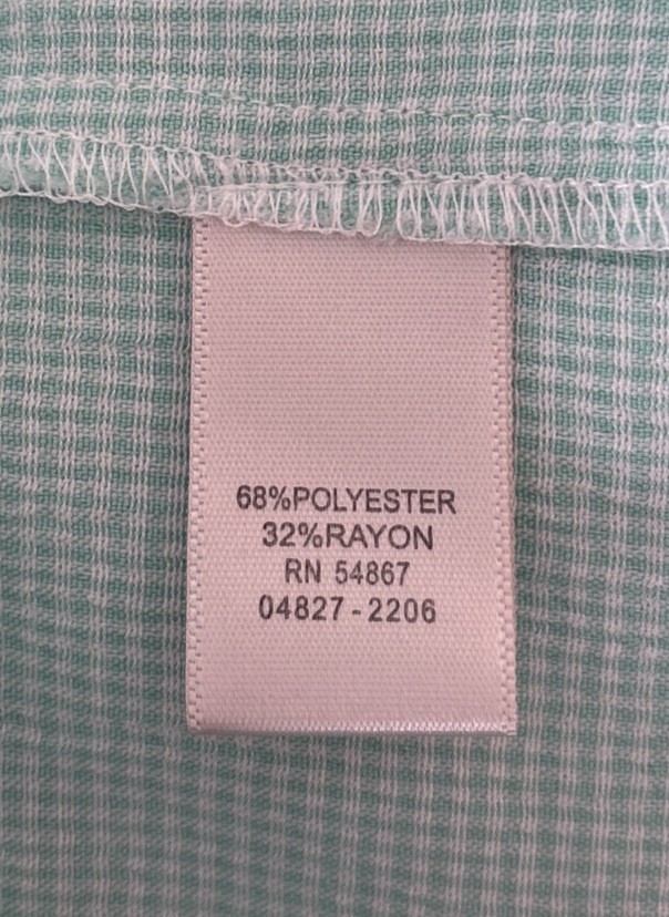 CJ Banks Blouse 3X Mint Green&White Check 3/4 Sleeves Button Down Casual READ!!!