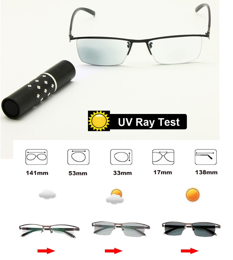 Half Rimless Mens Photochromic lens Reading Glasses +1.00 ~ +4.00 Single Vision