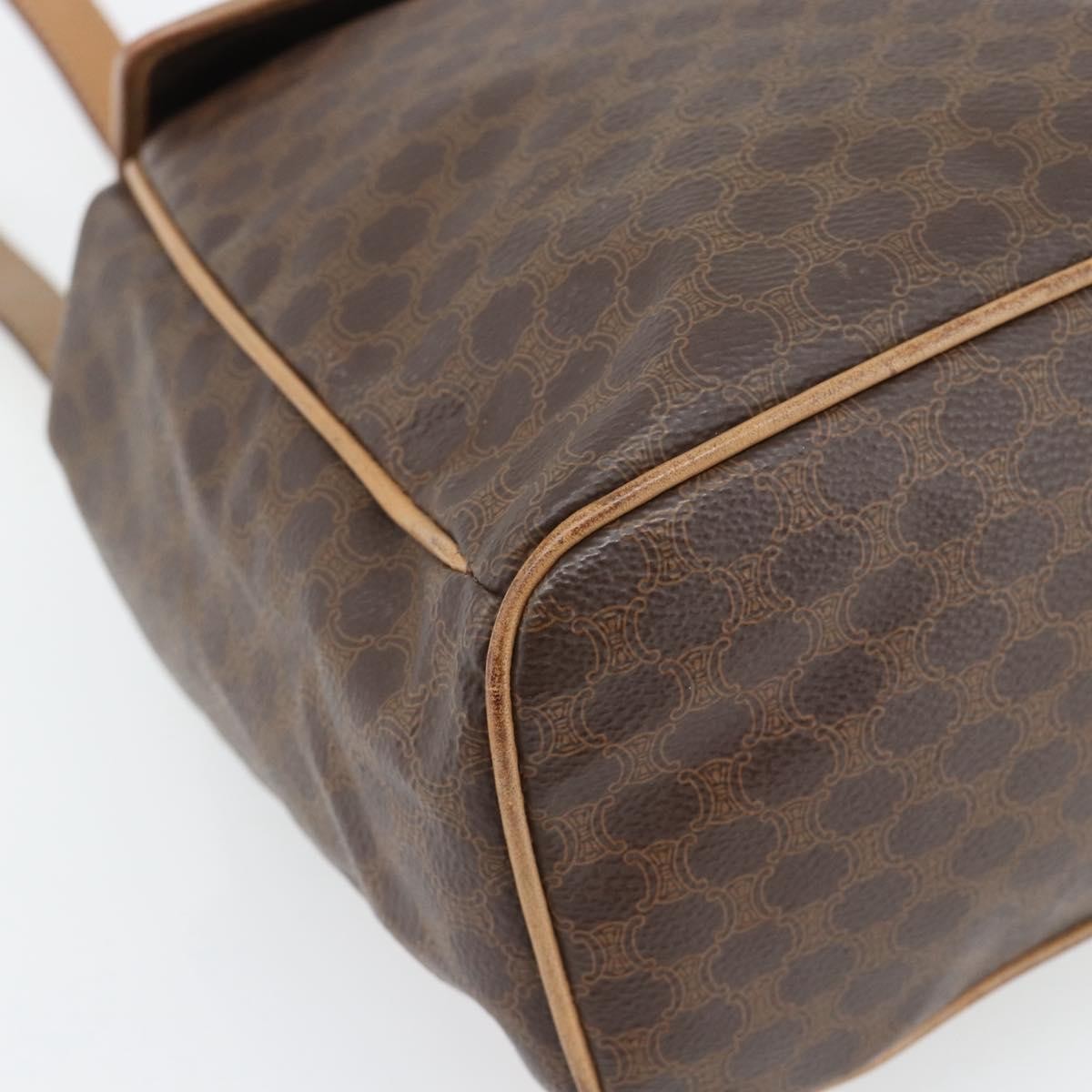 CELINE Macadam Canvas Backpack PVC Leather Brown Gold Auth bs35270