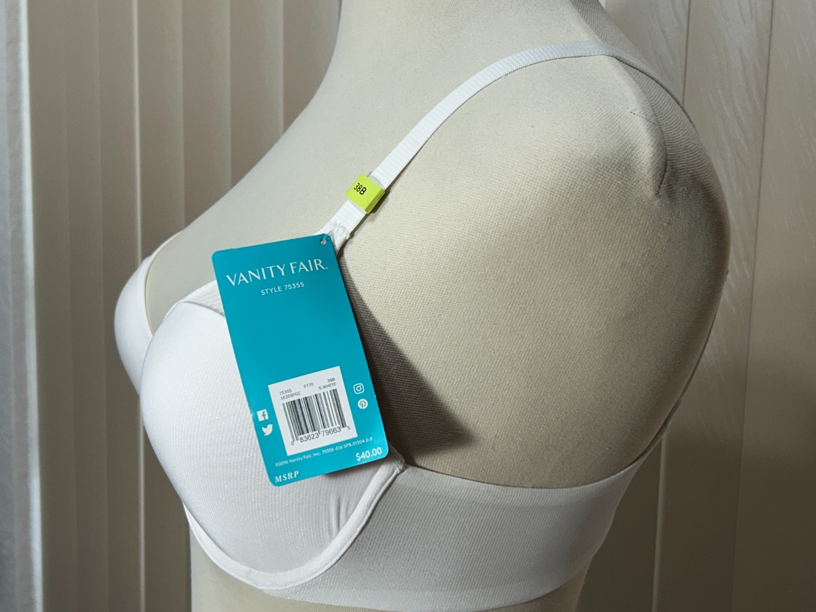 Vanity Fair T Shirt Bra 38B Underwire Cool Fabric No Poke Wire White 75355