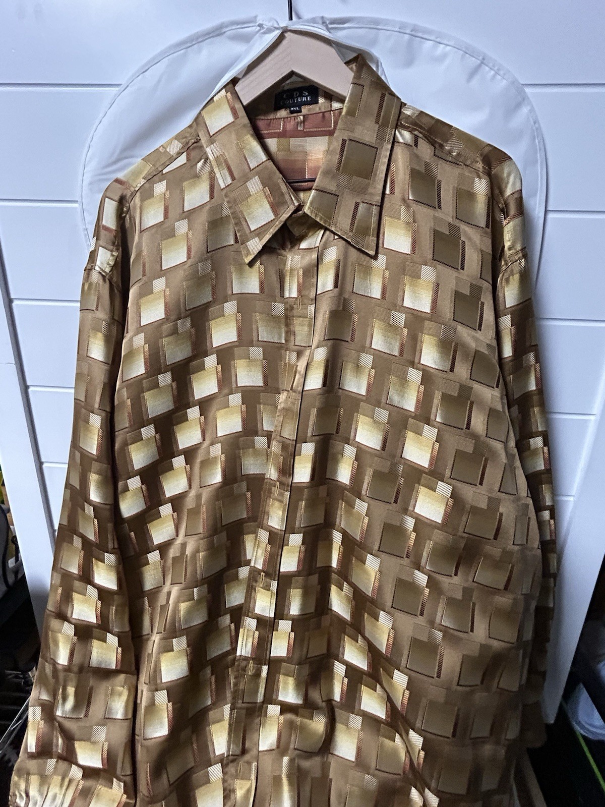 CDS Creme De Silk Couture by Egdon Heath Mens 100% Silk Shirt Size 3XL Gold Bric