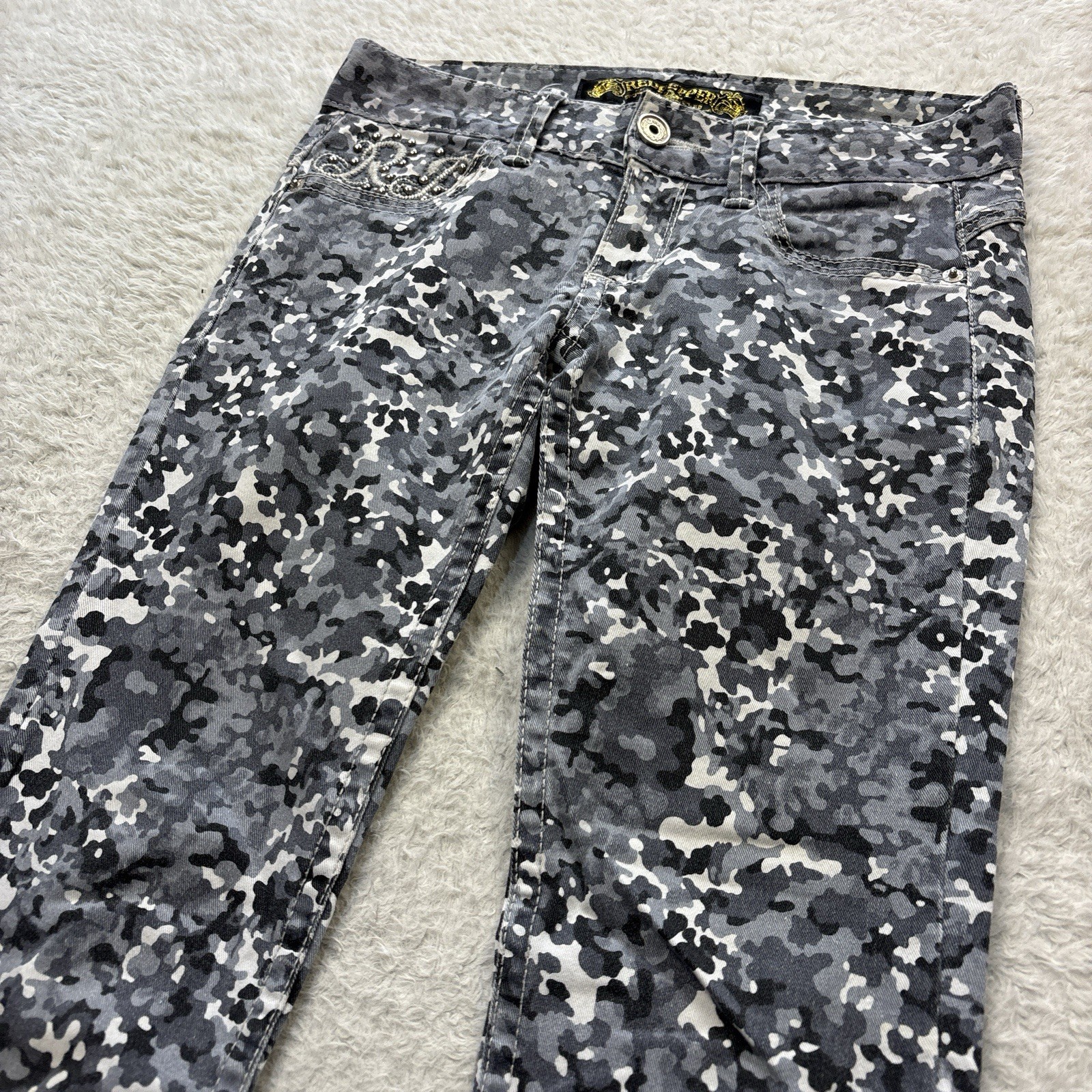 Y2K 00s RED PEPPER Red Pepper Camouflage Pattern Skinny Pants Cross Studs