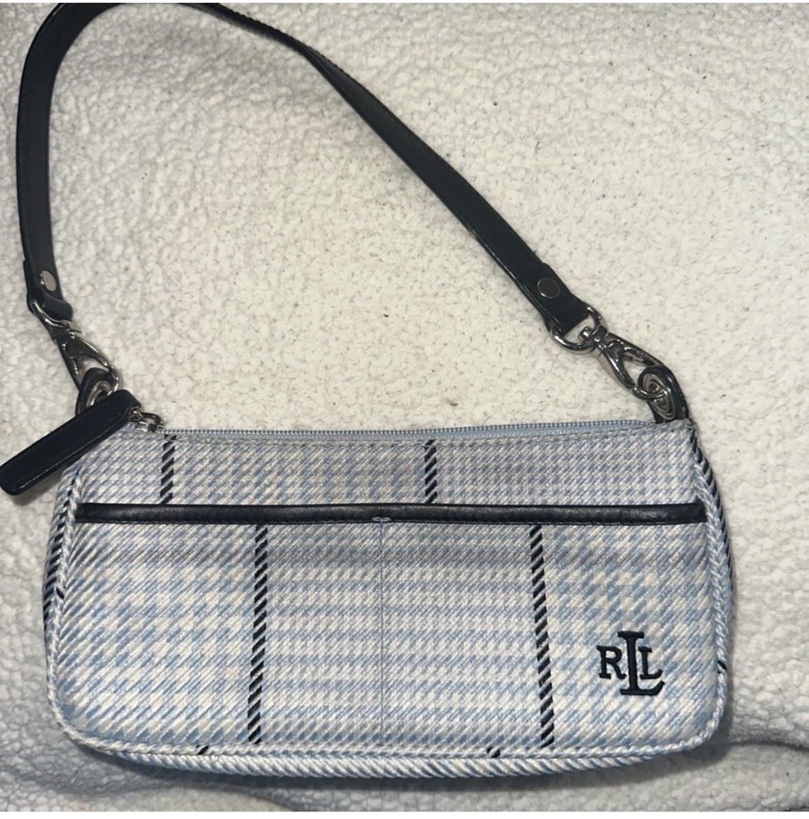 Vintage Ralph Lauren Y2K Spring Summer Shoulder Bag Blue White Houndstooth Purse