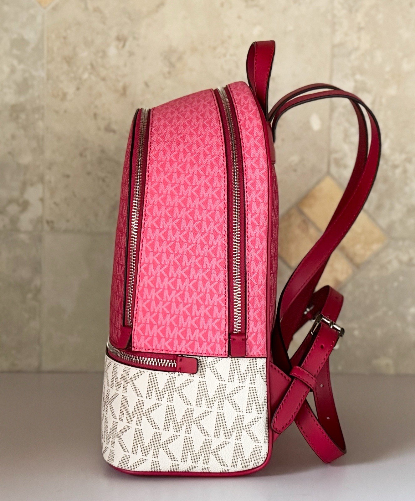 Michael Kors Rhea Medium Backpack Color-Block MK Dark Raspberry Multi