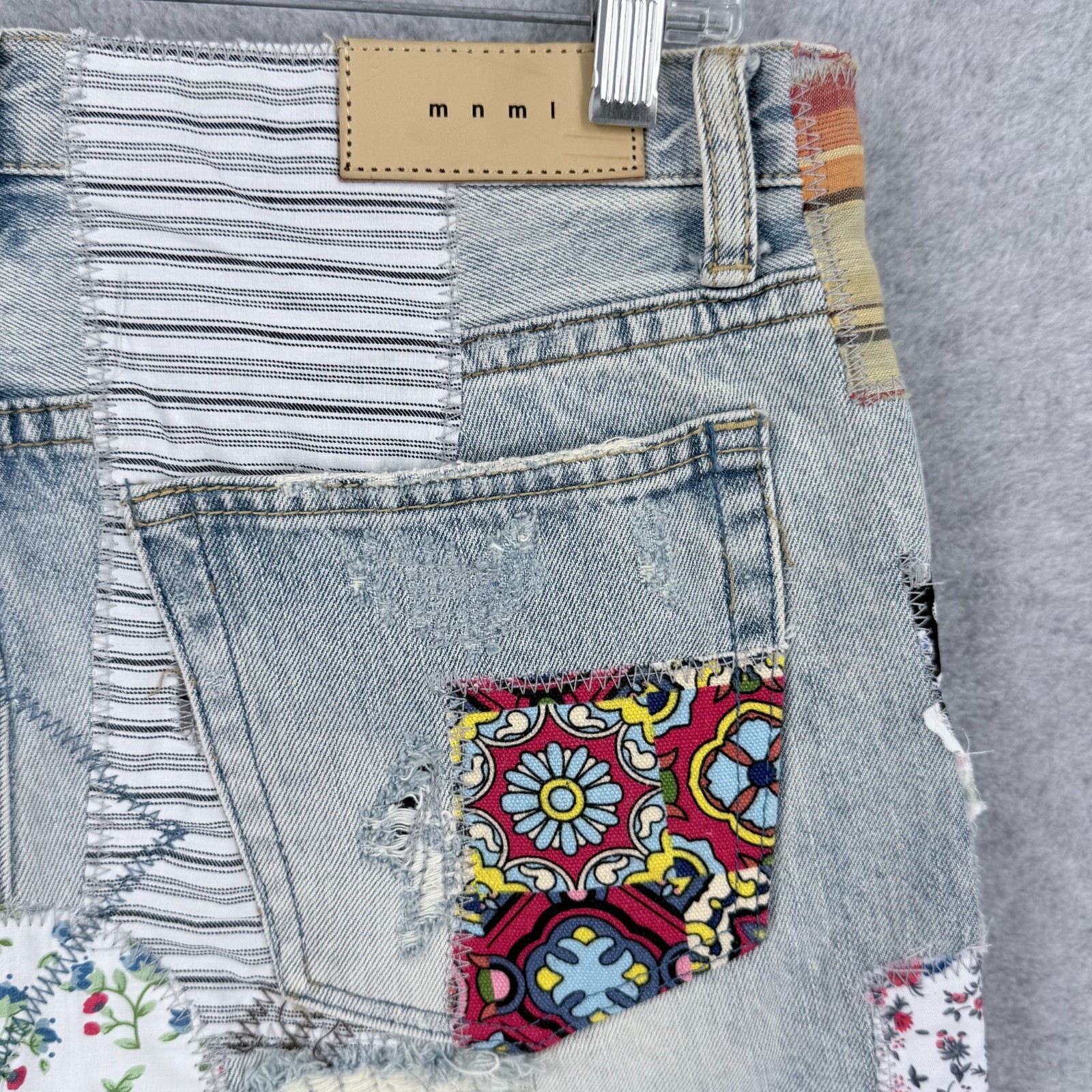 MNML V291 Jeans Patchwork Mens 30 Button Fly Y2K Denim Texture Pattern Pants