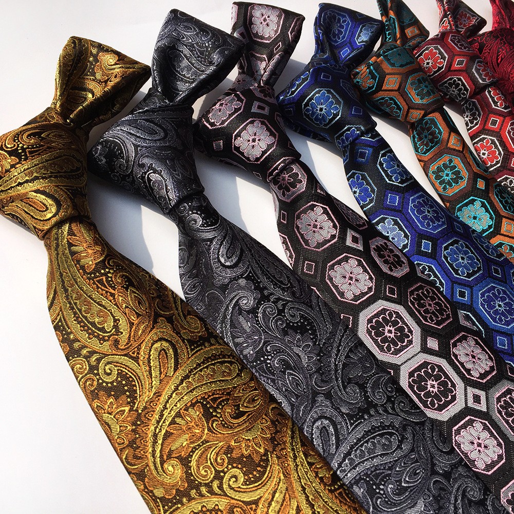 Men’s Business Striped Tie 8cm Paisley Jacquard Floral Necktie Wedding Prom