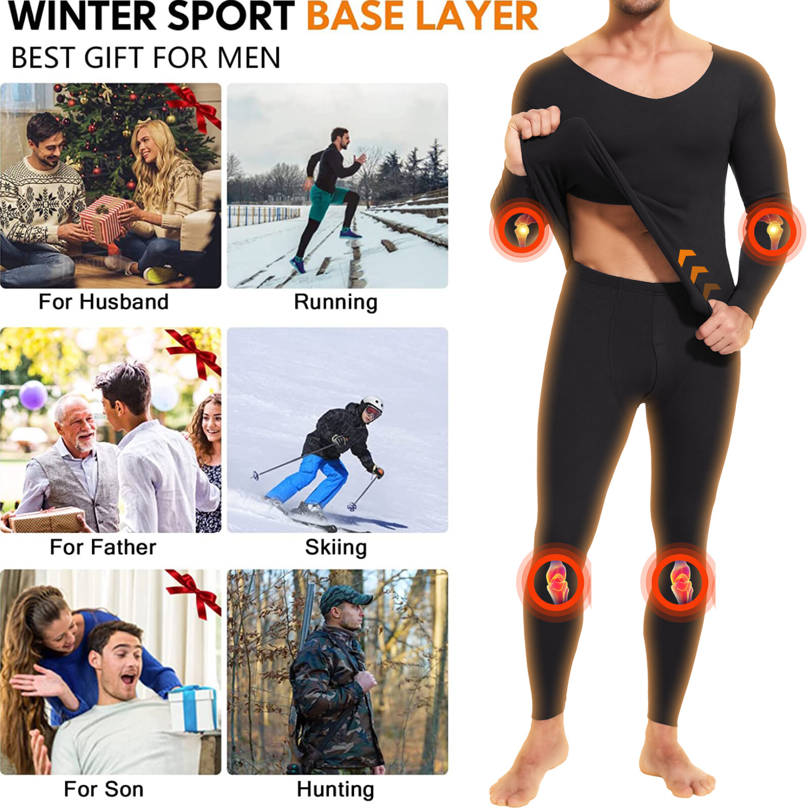 Men Thermal Underwear V Neck Soft Fleece Lined Long Johns Soft Set Top Pants