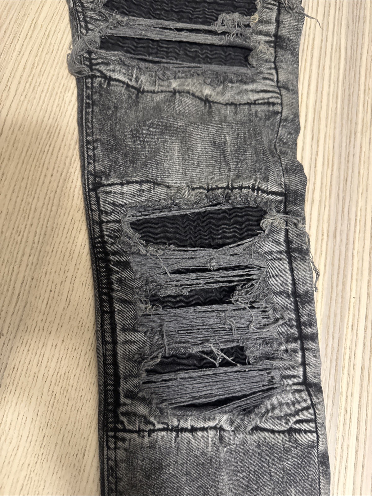 H&M Divided Mens Skinny Biker Jeans Gray Acid Wash Distressed Rip Repair 33