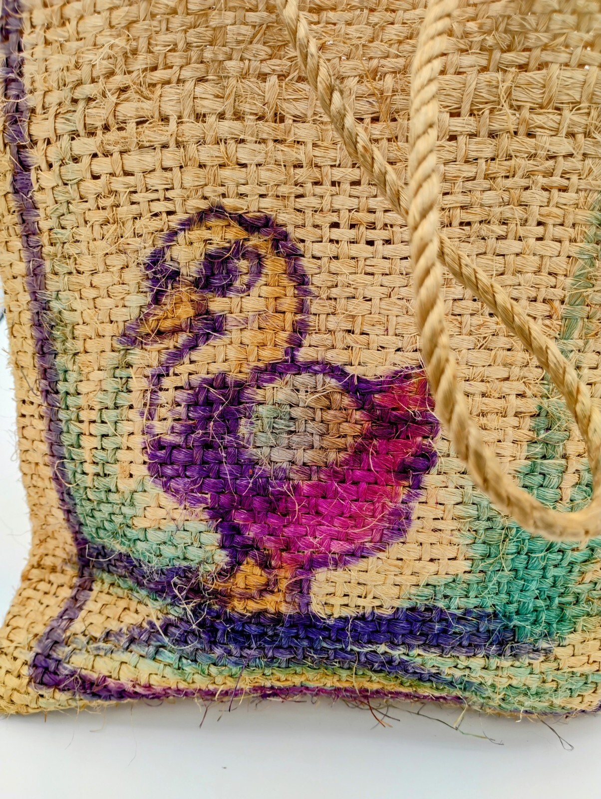 Burlap Bag, Handpainted Duck Mexico 10.5 Inches Vintage