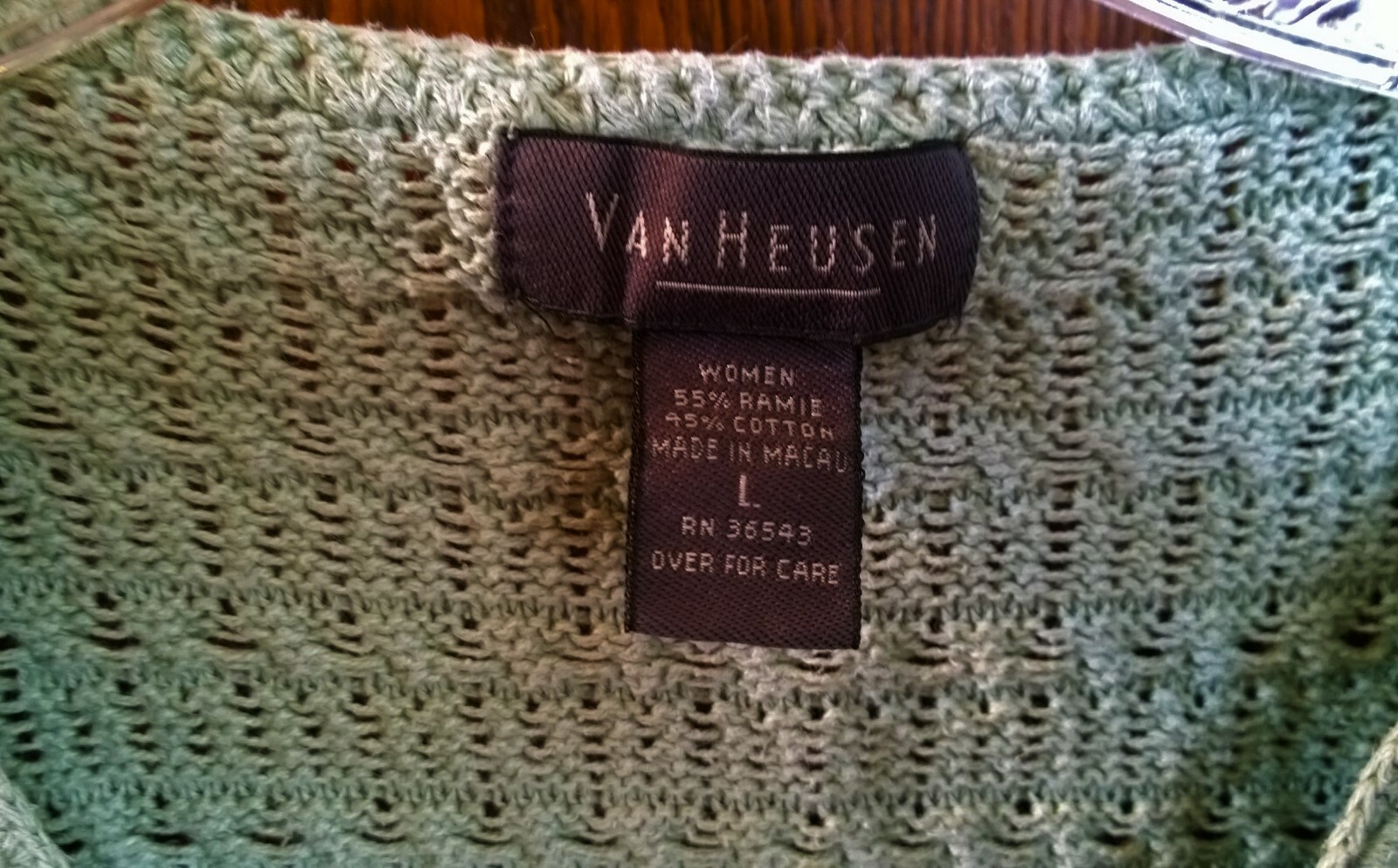 Van Heusen 3qtr sleeved Green V-Neck Sweater~L~Ramie Cotton Blend~Pullover
