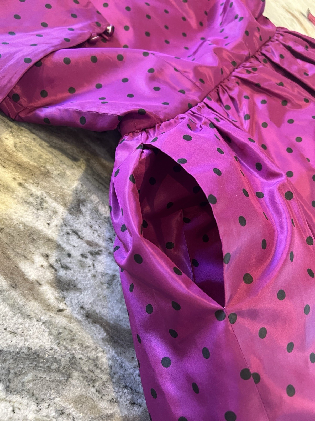 VTG 80s Willi Smith WilliWear 6 Taffeta Dress Purple Black Polkadots Pouf Skirt