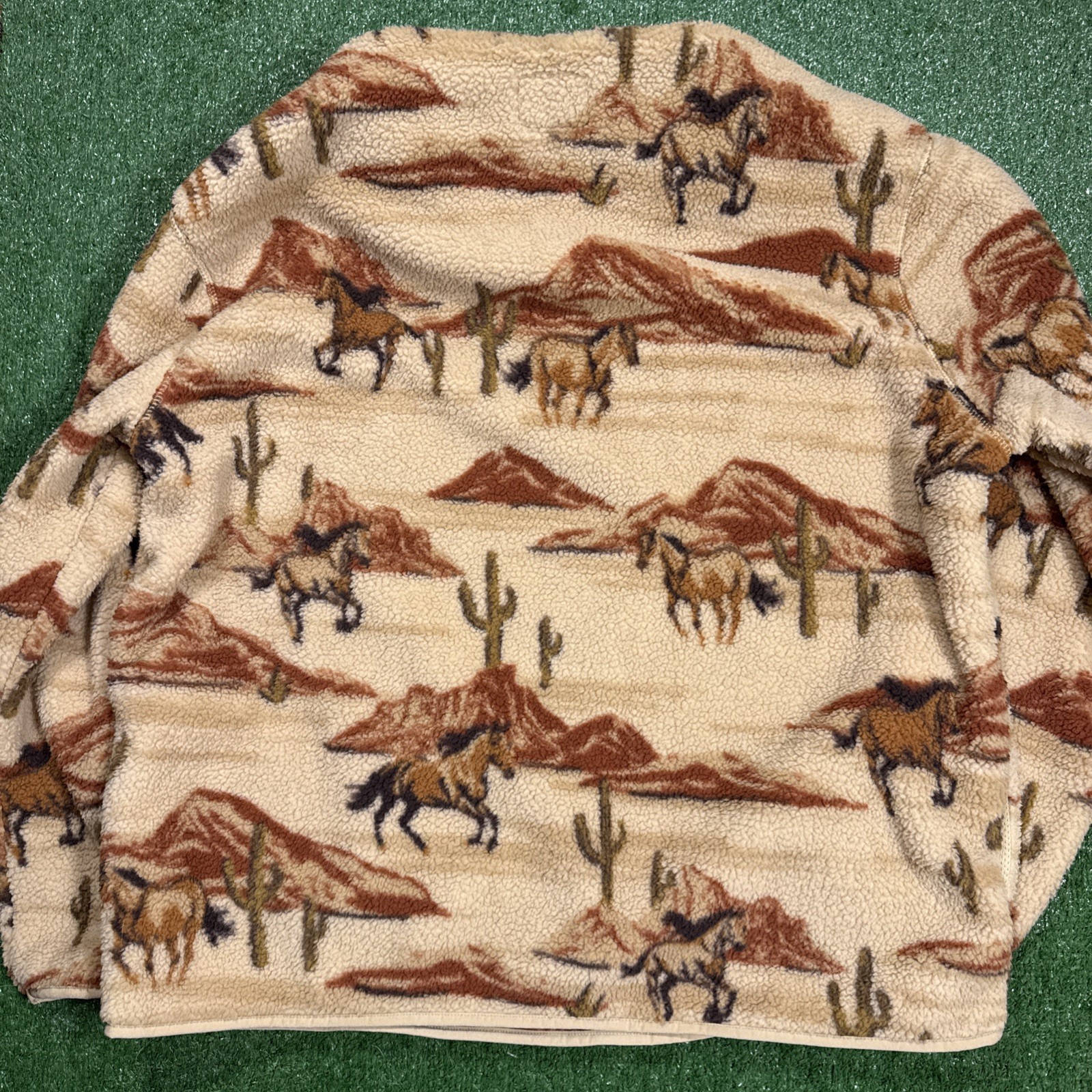 NEW Old Navy Horse Print Sherpa Quarter Zip Pullover Mens 2XL Tan Brown Pockets