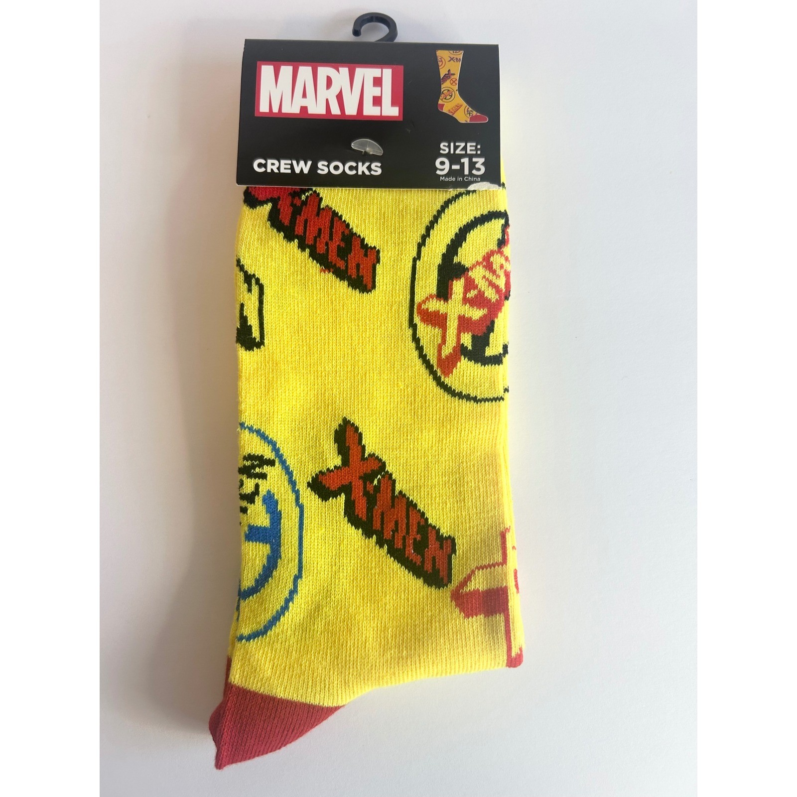 Marvel X-Men Crew Socks Mens Size 9-13 Yellow Red Logo Graphic All Over Print