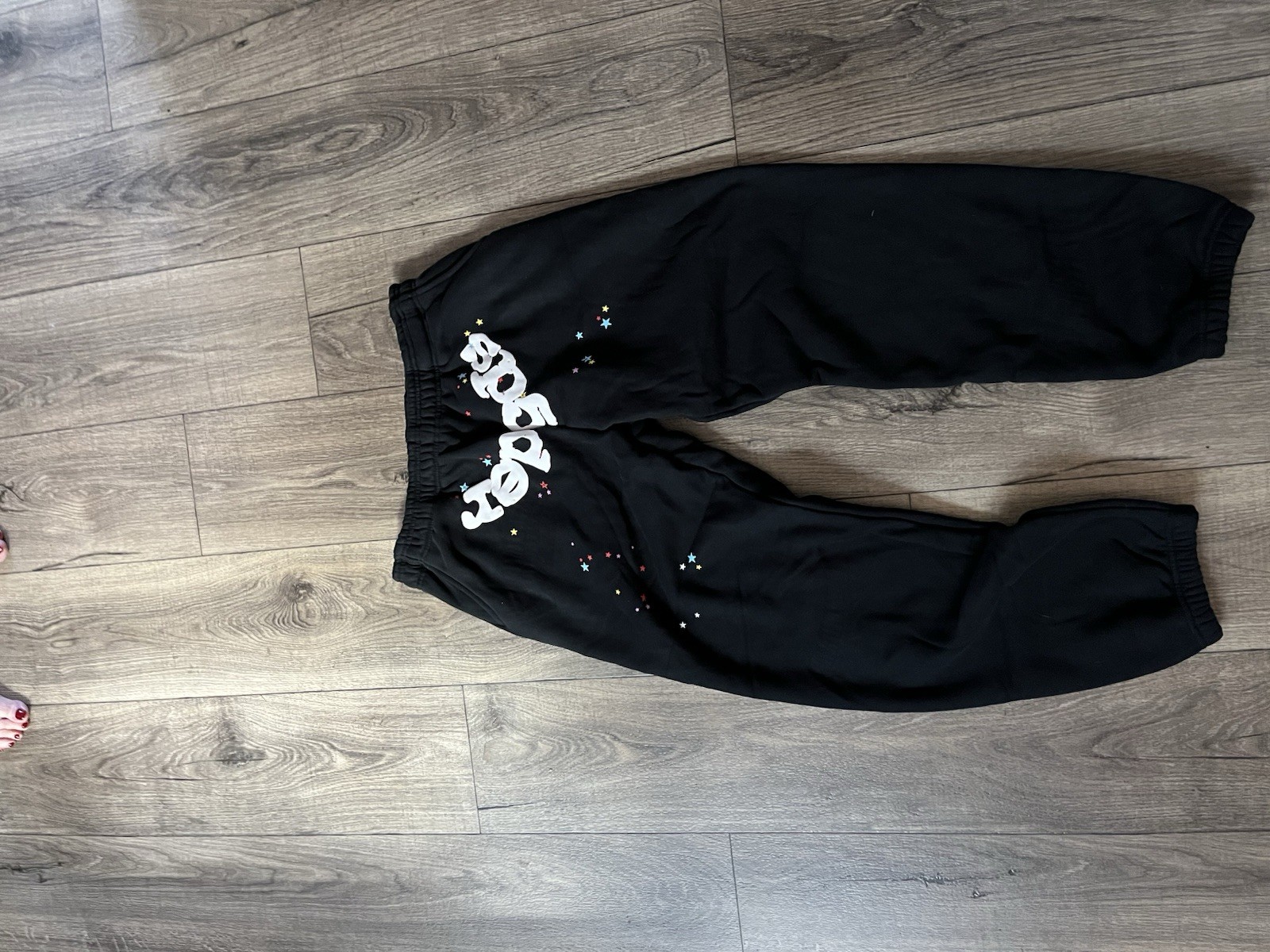 Sp5der Black Spider Logo Fleece Jogger Pants L 32×32 Drawstring Pockets