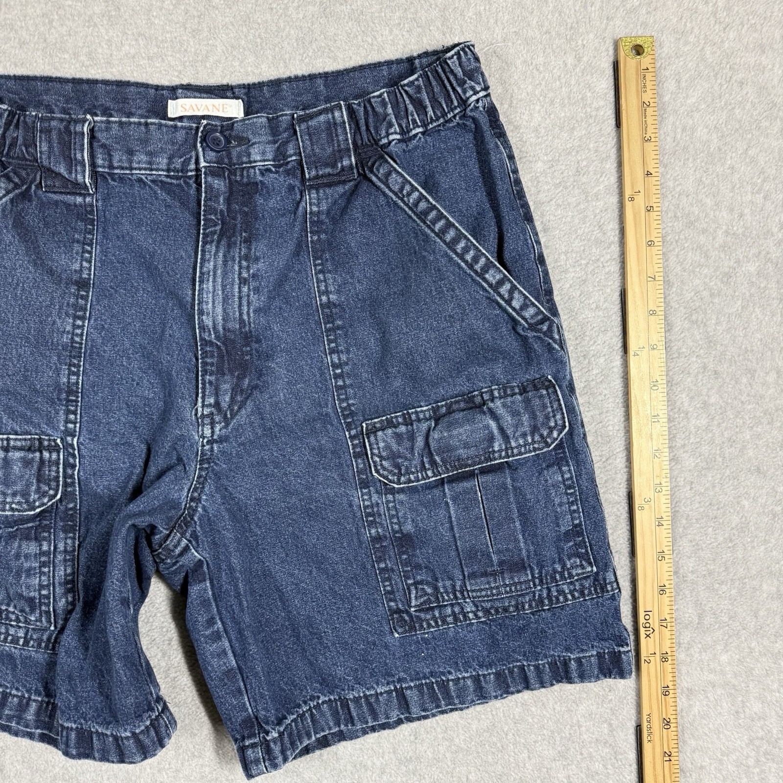 Savane Denim Safari Shorts Mens 34 Cargo 8in Stretch Elastic Waist Gorpcore
