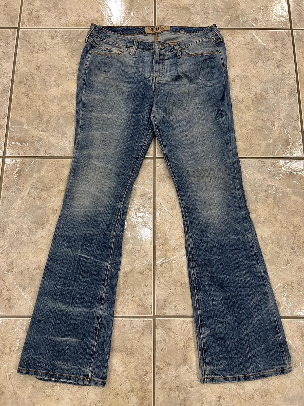 Hint Jeans Womens Size 13 Bootcut Flare Embroidered Denim 34X33 Distressed