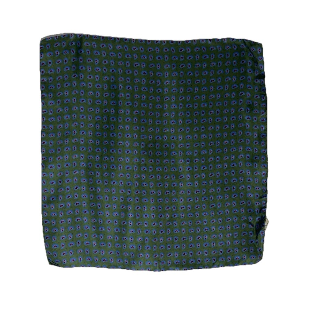 GB 1978 silk Men’s Pocket Square In Green W A Paisley Print M.i.italy 15″/15″ EC