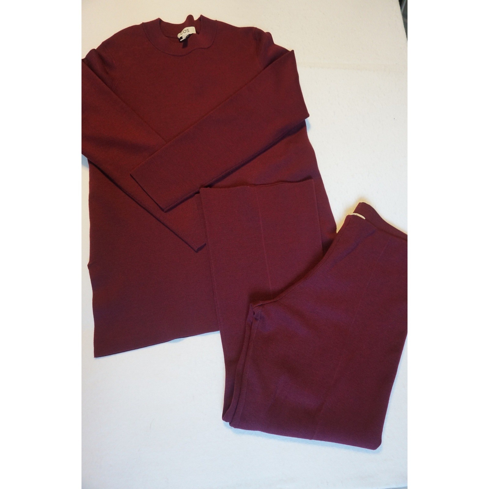 COS Womens Burgundy Knit 2 Piece Set Sweater and Wide Leg Pants Maroon Size M/L