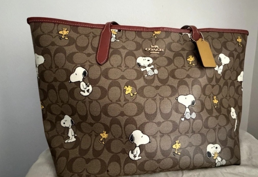 Coach X Peanuts Snoopy & Woodstock Brown Monogram Tote Shoulder Bag Charm