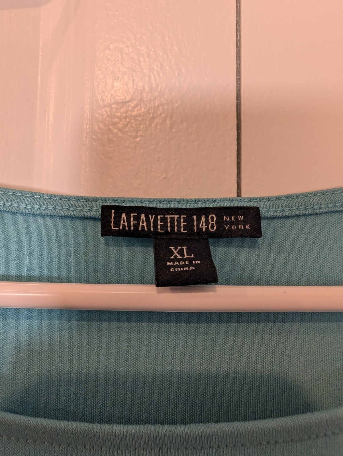 Lafayette 148 Silk Knit Ruched Side Short Sleeve Blouse Top Blue Turquoise XL