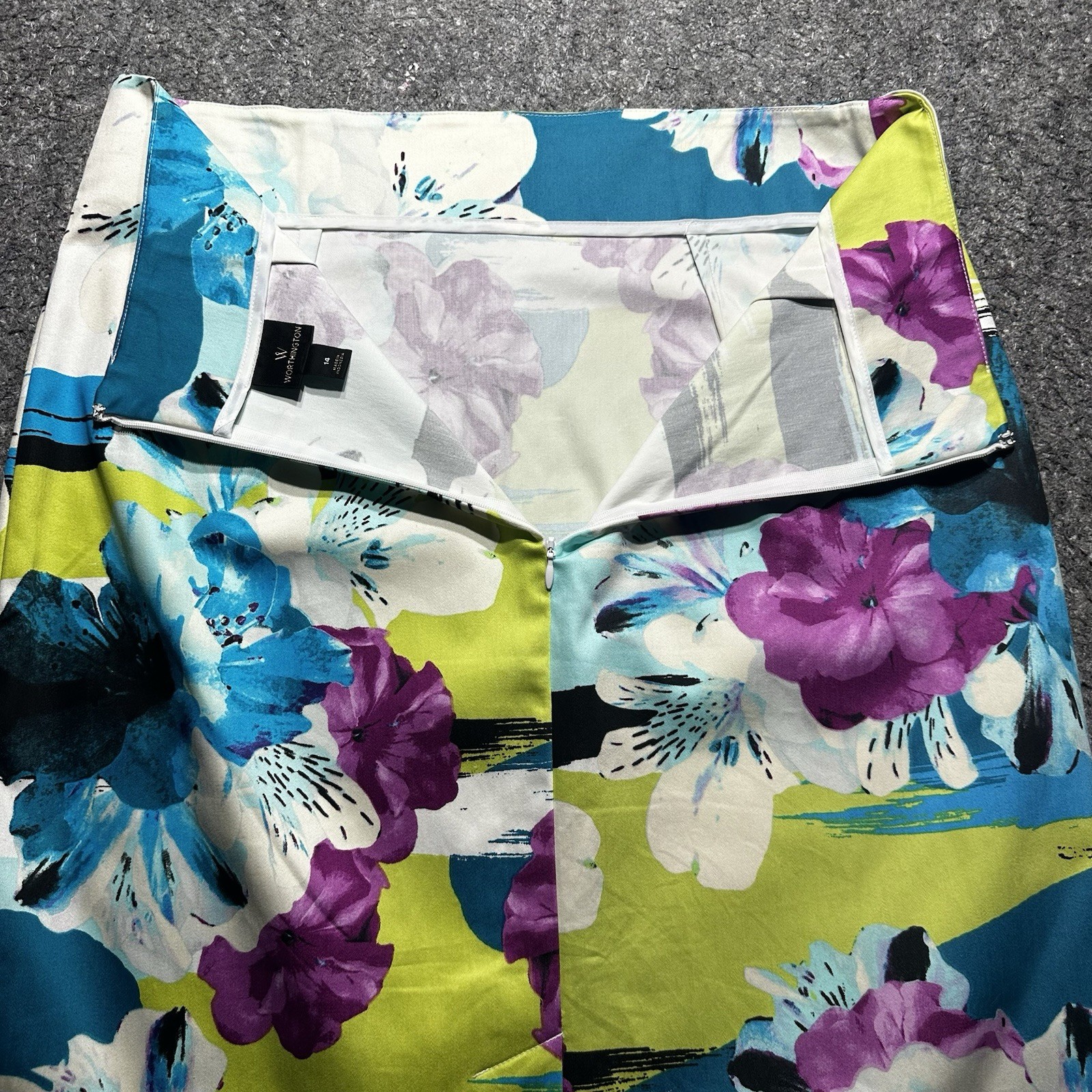 Worthing Skirt Women 14(32×23)Floral Print Straight Pencil Back Zipper W/Slit