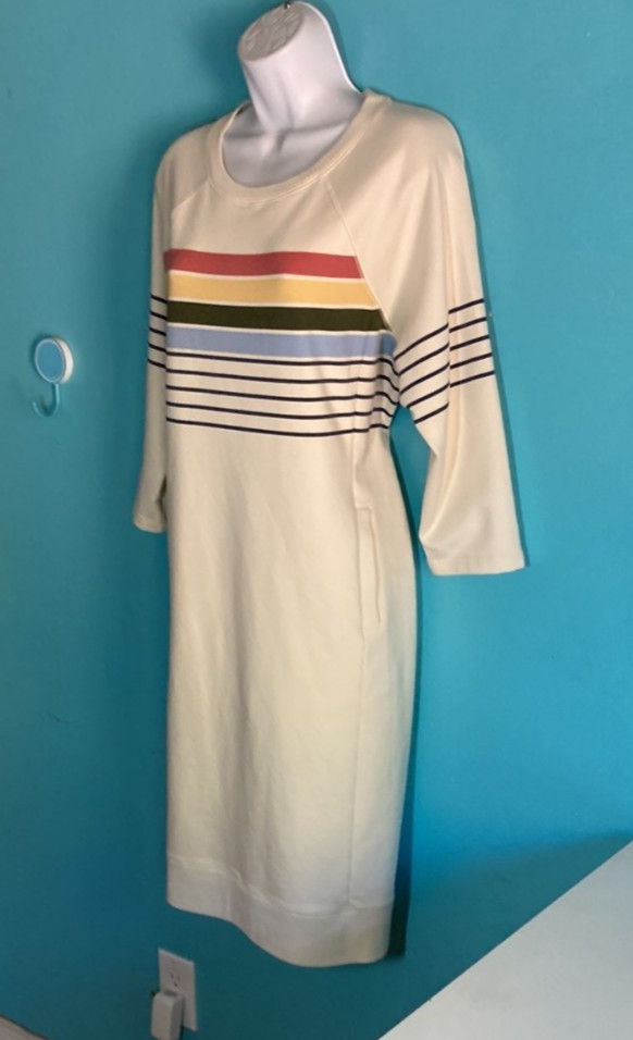 L.L. Bean Womens Size M / L Off White Striped Pullover Cozy Sweatshirt Dress