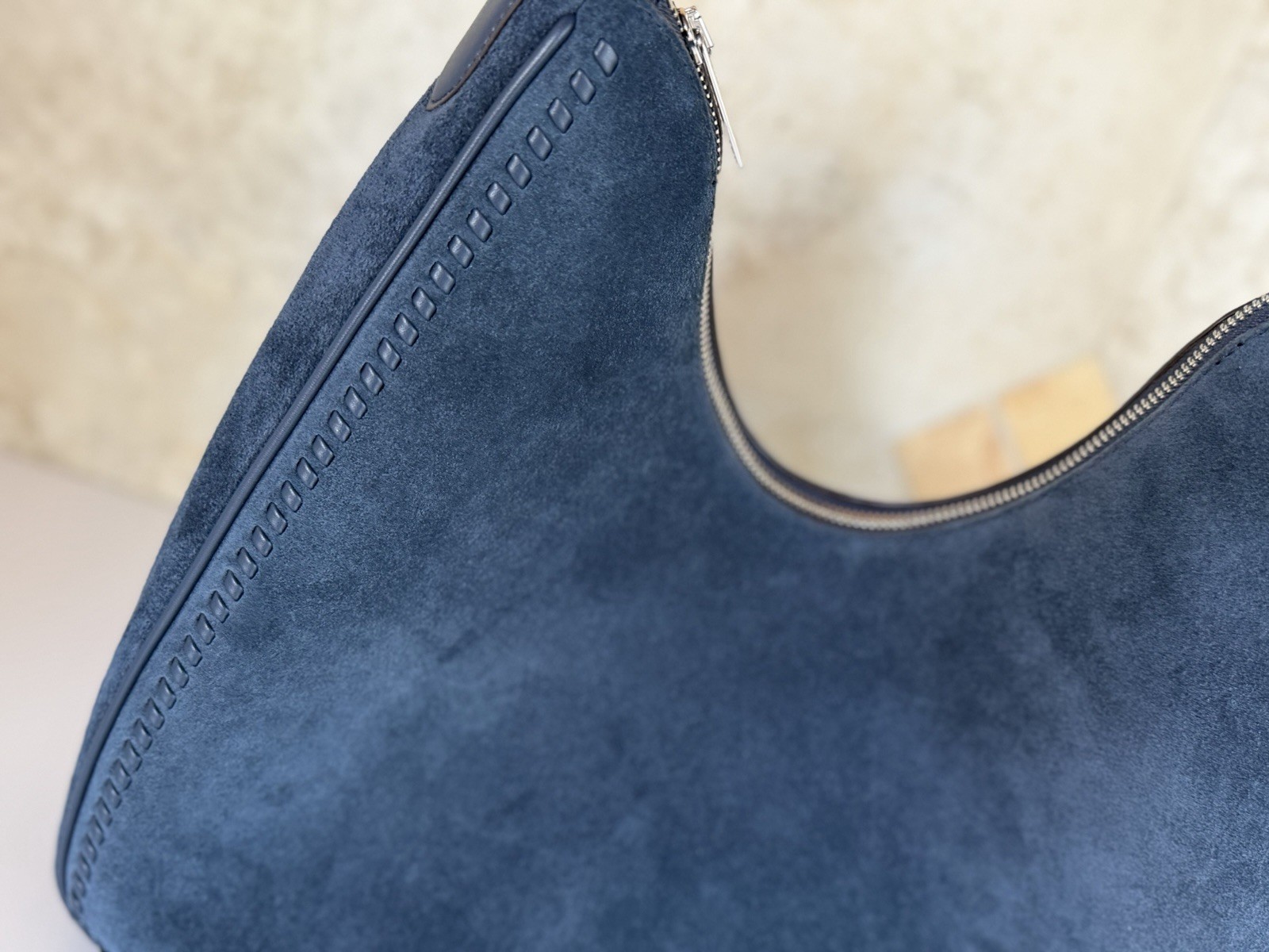 Michael Kors Nayla Medium Suede Leather Hobo Shoulder Bag Navy/Silver