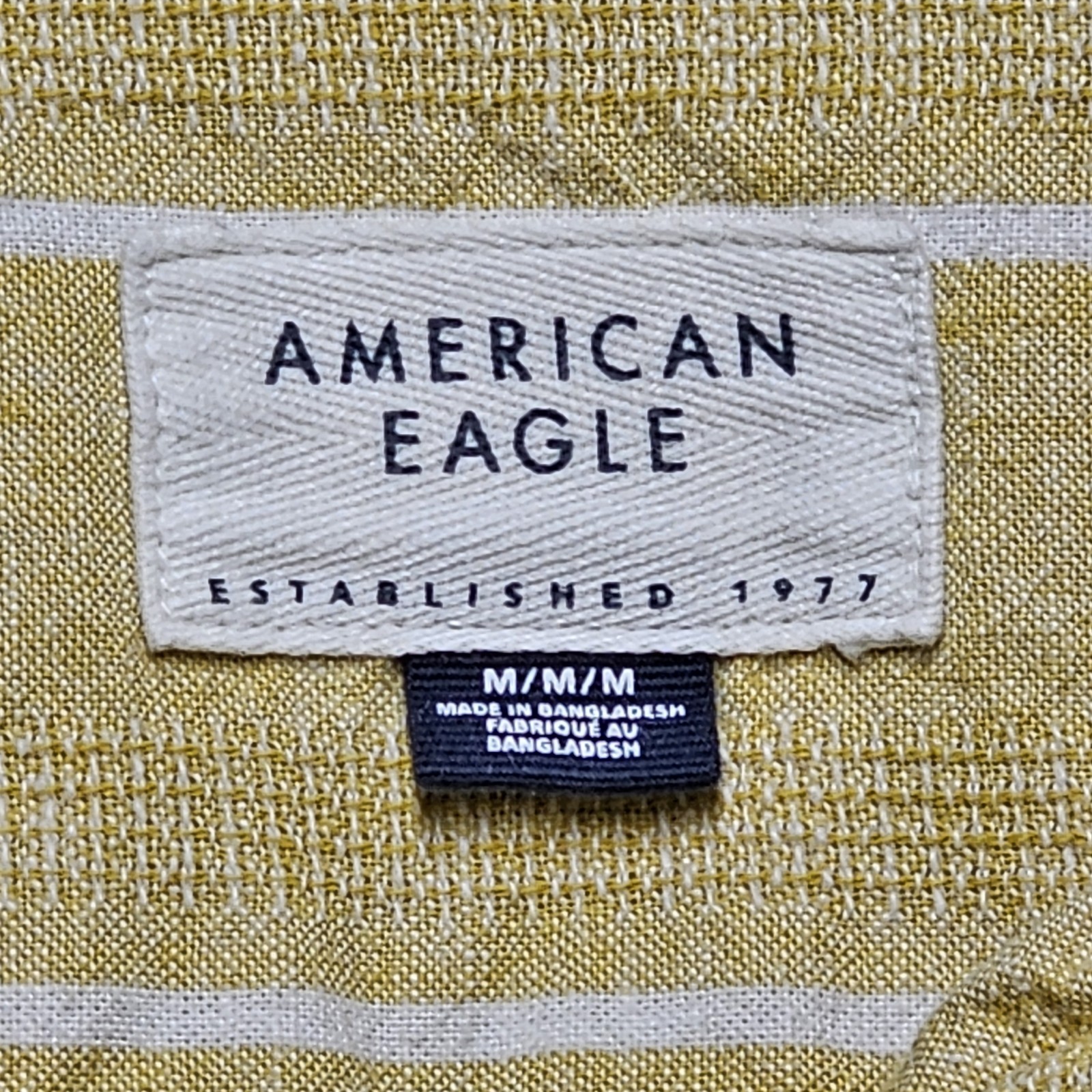 American Eagle Men’s Yellow/white Stripe Short Sleeve Button Up Shirt Sz M