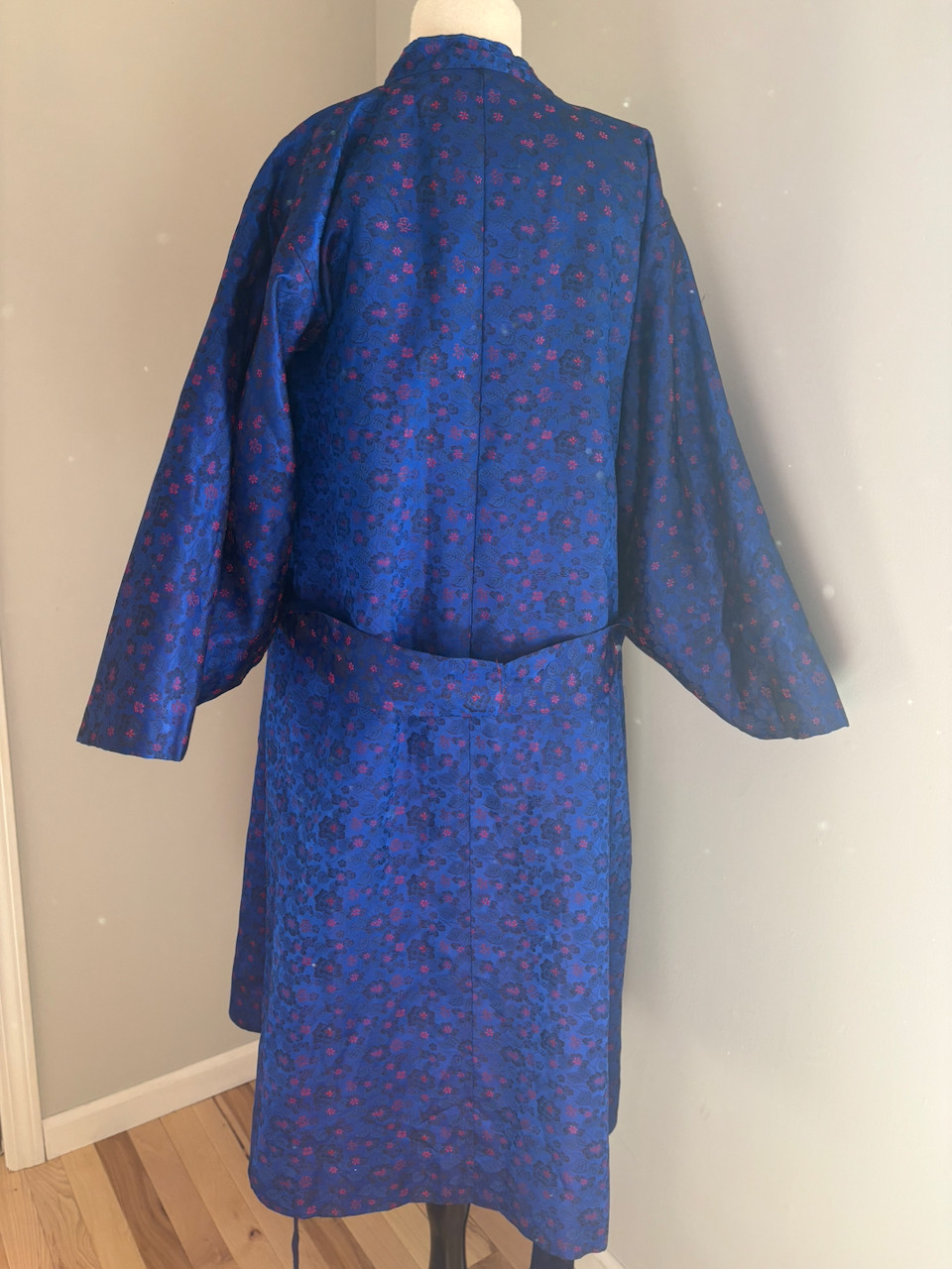 Vintage Korea Red Blue Brocade Embroidered Hanbok Durumagi Overcoat Traditional
