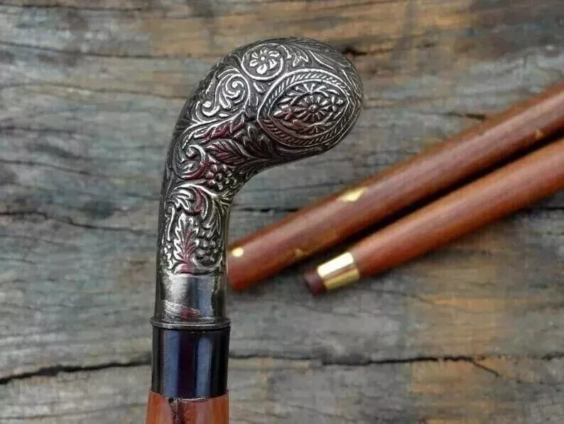 Men’s Vintage Walking Cane Wooden Walking Stick Antique Brass Designer Handle