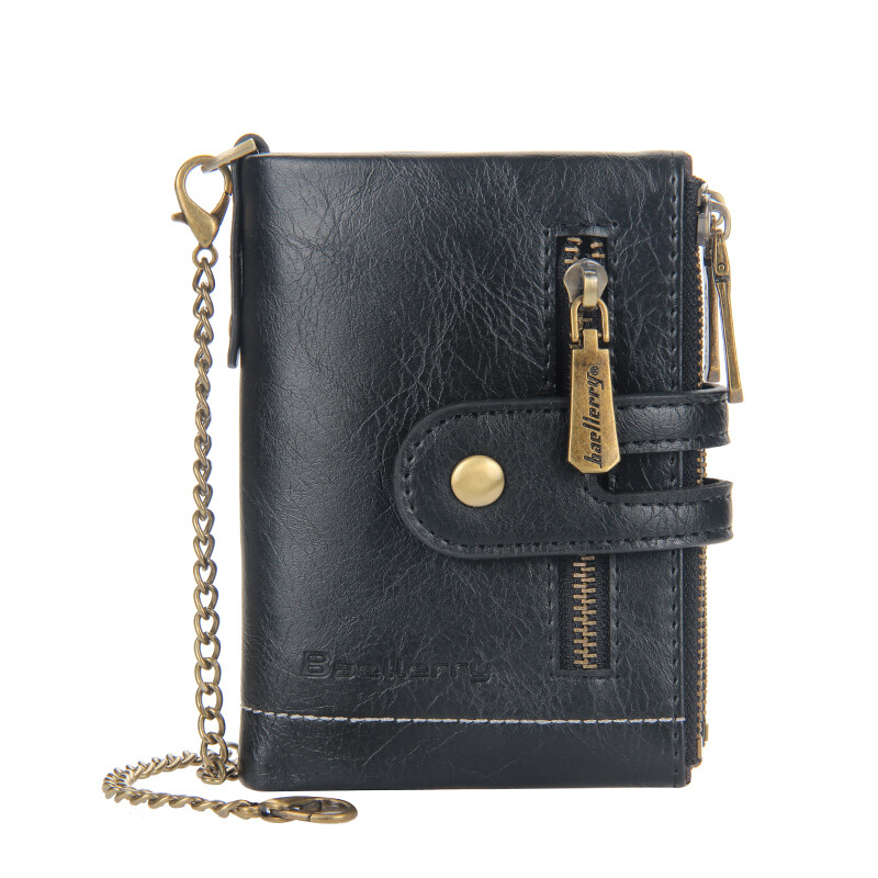 Mens Chain Wallet Genuine Leather RFID Biker Trucker Zip Bifold with Coin Pocket